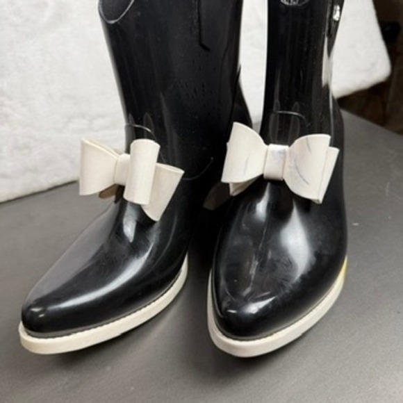 Vivienne Westwood Anglomania x Melissa Black White Bow Cowboy Rain Boots Size 5 - Picture 2 of 7